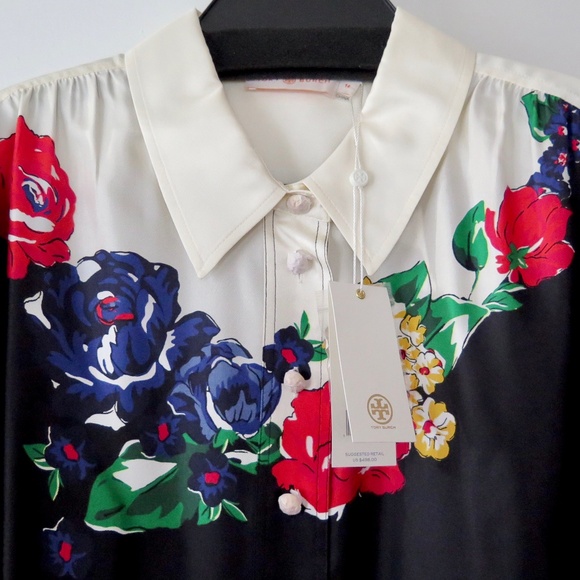 Tory Burch Wide Collar Tunic Blouse - Ivory/ Tea Rose - $498 - Picture 3 of 16